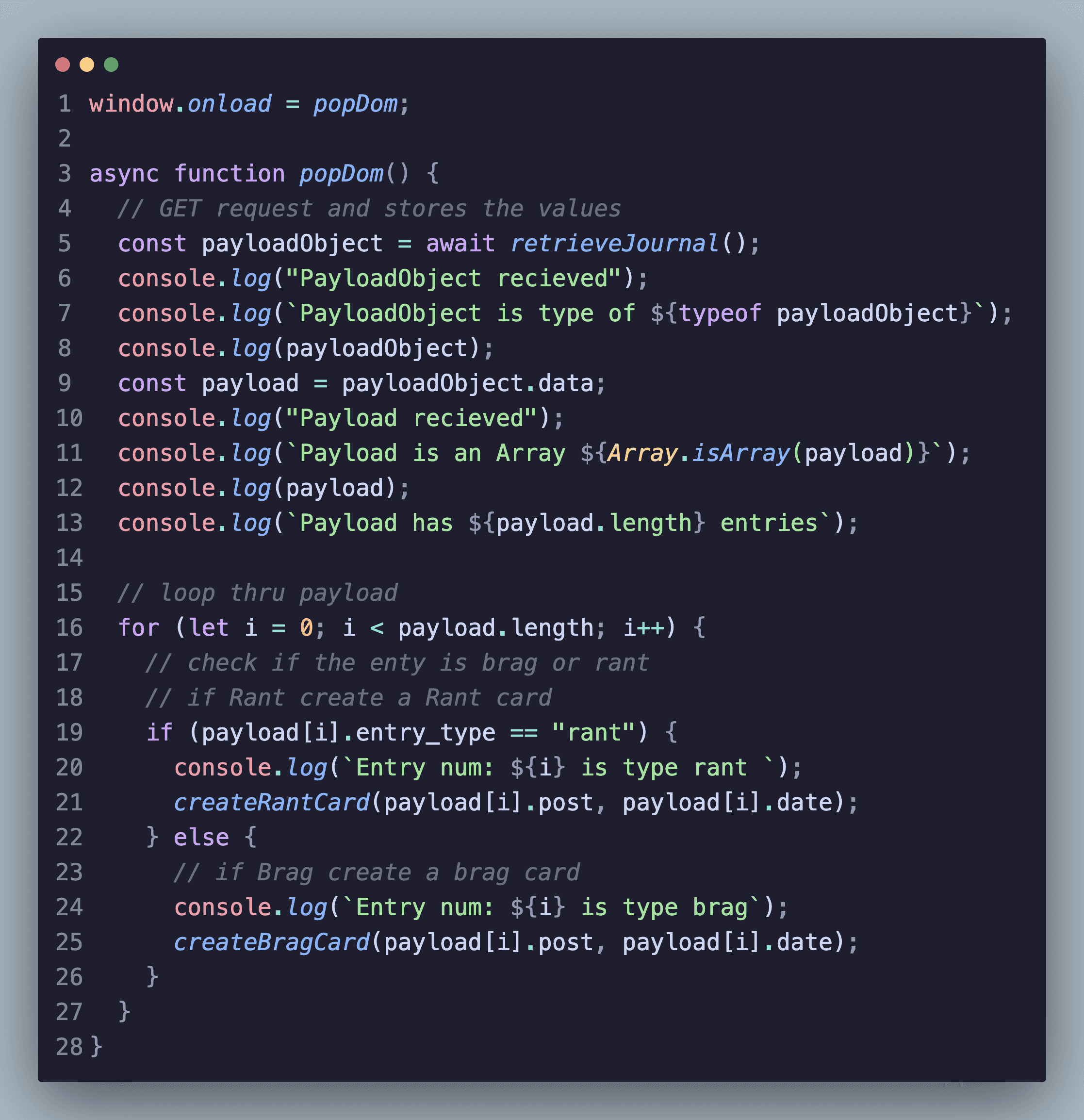 function to populate the DOM with card elements